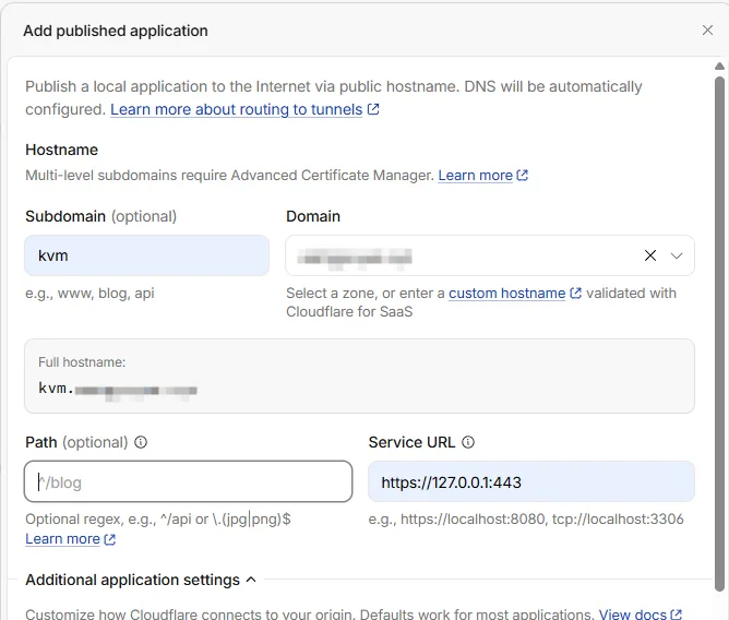 Filling in the hostname and the service URL