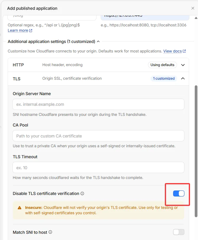 Enabling Disable TLS certificate verification under TLS