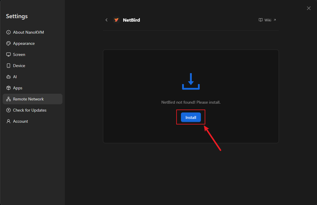 Install button for NetBird