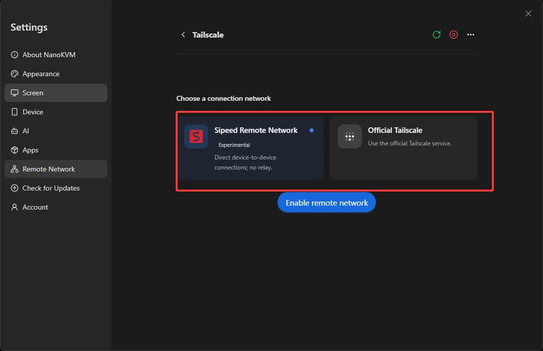 Choose a connection network on NanoKVM Go