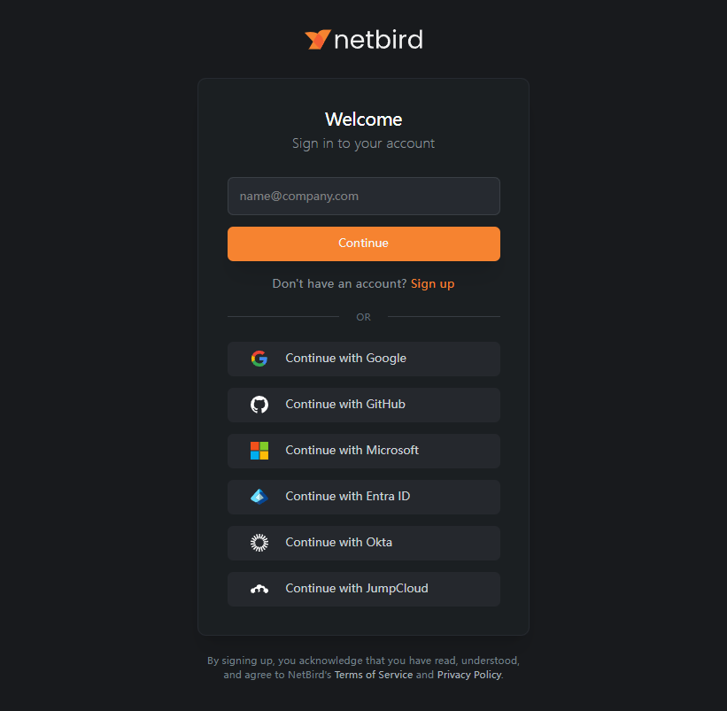 NetBird sign-in page