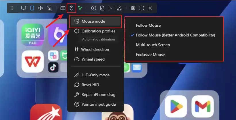 NanoKVM Go mouse mode menu