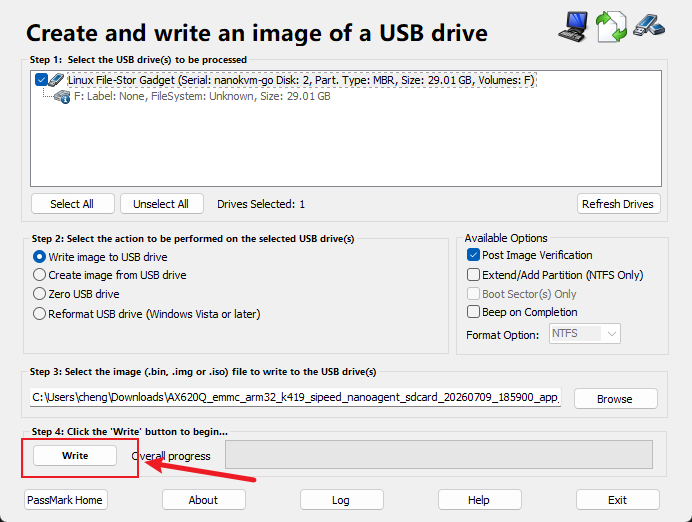 Click the ImageUSB write button
