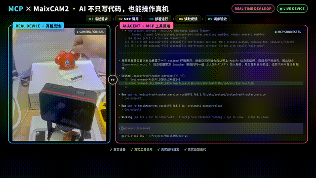 图 1：最终动态跟随。来源：本次实录，裁剪保留云台、目标物和设备屏幕。